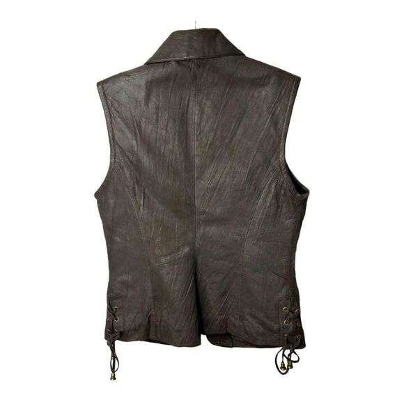 NEW Harkila Brown Leather Hunting Vest Pockets Full Zip Moto Jacket Mens S - Picture 3 of 6